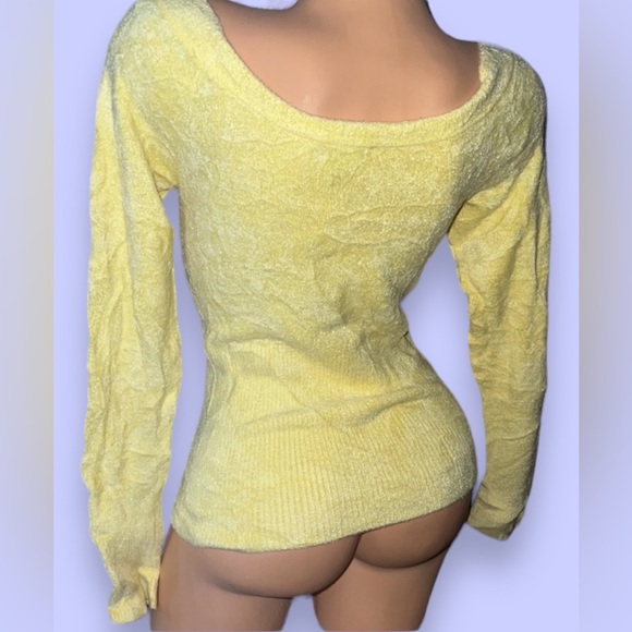 Bebe Swarovski long sleeve baby fur top crystals yellow y2k rare fuzzy sweater - Picture 4 of 7